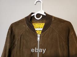 VTG Men's L DIESEL Brown Goatskin Suede Leather Bomber Jacket Magic Squares unit