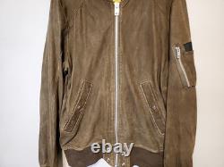 VTG Men's L DIESEL Brown Goatskin Suede Leather Bomber Jacket Magic Squares unit