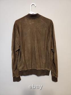 VTG Men's L DIESEL Brown Goatskin Suede Leather Bomber Jacket Magic Squares unit