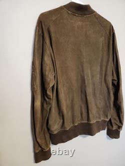 VTG Men's L DIESEL Brown Goatskin Suede Leather Bomber Jacket Magic Squares unit
