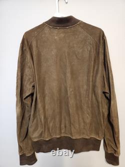 VTG Men's L DIESEL Brown Goatskin Suede Leather Bomber Jacket Magic Squares unit