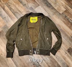 VTG Men's L DIESEL Brown Goatskin Suede Leather Bomber Jacket Magic Squares unit
