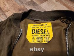 VTG Men's L DIESEL Brown Goatskin Suede Leather Bomber Jacket Magic Squares unit
