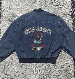 VTG Mens Harley Davidson Blue Denim Motorcycle Jacket/Bomber L V-Twin Power