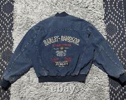 VTG Mens Harley Davidson Blue Denim Motorcycle Jacket/Bomber L V-Twin Power