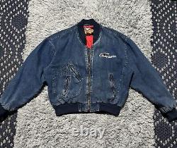 VTG Mens Harley Davidson Blue Denim Motorcycle Jacket/Bomber L V-Twin Power