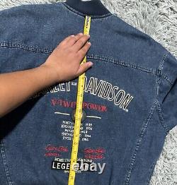VTG Mens Harley Davidson Blue Denim Motorcycle Jacket/Bomber L V-Twin Power