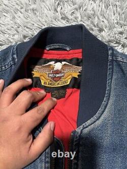 VTG Mens Harley Davidson Blue Denim Motorcycle Jacket/Bomber L V-Twin Power