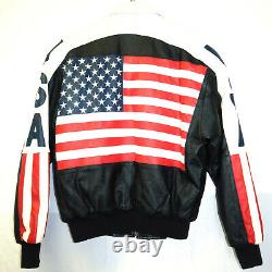 VTG Michael Hoban Wheremi Mens M Leather Motorcycle Bomber American Flag Jacket