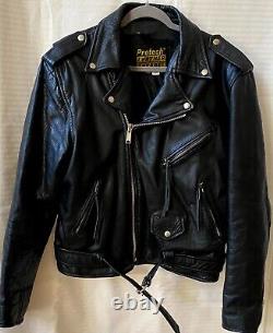 VTG Protech Leather Apparel Zipper Motorcycle Biker Jacket Black Mens 42