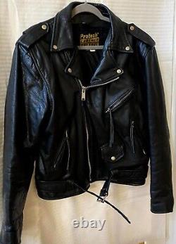 VTG Protech Leather Apparel Zipper Motorcycle Biker Jacket Black Mens 42