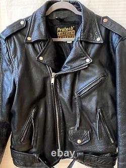VTG Protech Leather Apparel Zipper Motorcycle Biker Jacket Black Mens 42