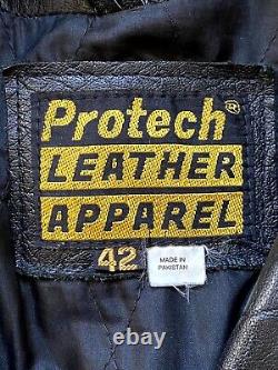 VTG Protech Leather Apparel Zipper Motorcycle Biker Jacket Black Mens 42