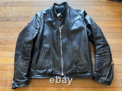 VTG Schott Black Leather 657 Cafe Racer Lined Motorcycle Jacket Size 42