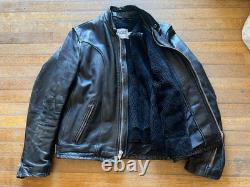 VTG Schott Black Leather 657 Cafe Racer Lined Motorcycle Jacket Size 42