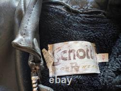 VTG Schott Black Leather 657 Cafe Racer Lined Motorcycle Jacket Size 42
