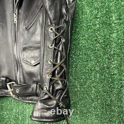 VTG UNIK Premium Men's Black Leather Motorcycle Biker Jacket Size 48 XL Quilted