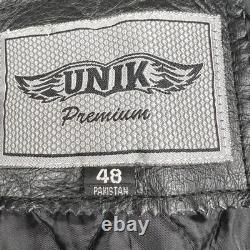 VTG UNIK Premium Men's Black Leather Motorcycle Biker Jacket Size 48 XL Quilted