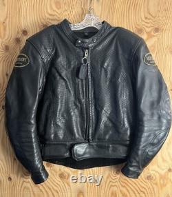 VTG Vanson Leather Heavyweight Motorcycle Jacket with Armor + Patches Mens 44 USA