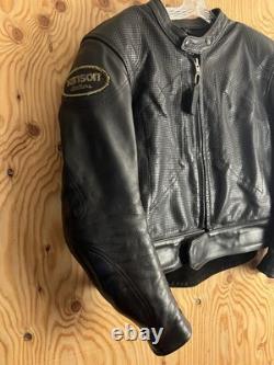 VTG Vanson Leather Heavyweight Motorcycle Jacket with Armor + Patches Mens 44 USA