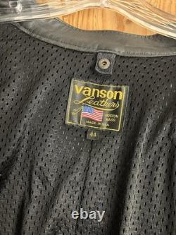 VTG Vanson Leather Heavyweight Motorcycle Jacket with Armor + Patches Mens 44 USA