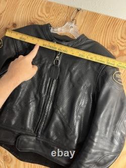 VTG Vanson Leather Heavyweight Motorcycle Jacket with Armor + Patches Mens 44 USA
