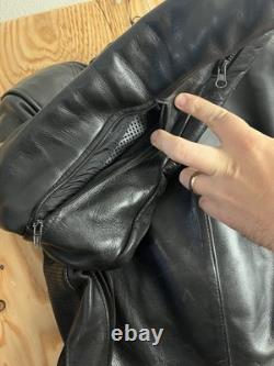 VTG Vanson Leather Heavyweight Motorcycle Jacket with Armor + Patches Mens 44 USA