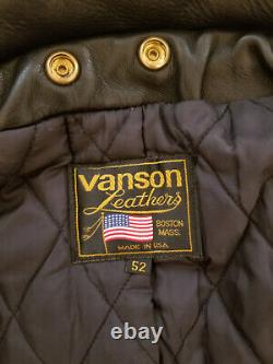 Vanson Black Leather Police Style Motorcycle Jacket Sz 52 Quilted Lining