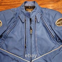 Vanson Blue/White/Black Leather Motorcycle Riding Biker Jacket Sz M