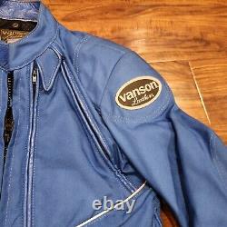 Vanson Blue/White/Black Leather Motorcycle Riding Biker Jacket Sz M