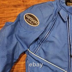 Vanson Blue/White/Black Leather Motorcycle Riding Biker Jacket Sz M