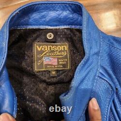 Vanson Blue/White/Black Leather Motorcycle Riding Biker Jacket Sz M