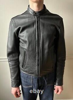 Vanson Breeze vintage black leather motorcycle jacket, perforated, size Medium
