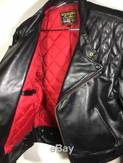 Vanson Chopper Black Leather Motorcycle Jacket Large Red Quilted Lining
