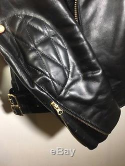 Vanson Chopper Black Leather Motorcycle Jacket Large Red Quilted Lining