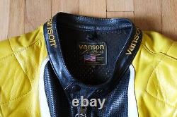 Vanson Cobra Leather Motorcycle Black/Yelllow Jacket Men's Size 46 Made in USA