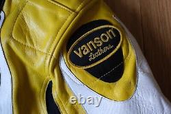 Vanson Cobra Leather Motorcycle Black/Yelllow Jacket Men's Size 46 Made in USA