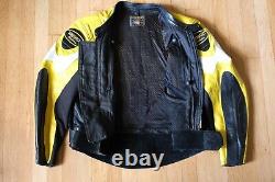 Vanson Cobra Leather Motorcycle Black/Yelllow Jacket Men's Size 46 Made in USA