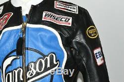 Vanson Leather Black Blue Motorcycle Jacket Genesis NYC Mens 46 Biker Patches