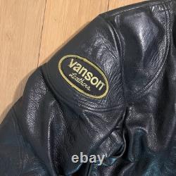 Vanson Leather Heavyweight Motorcycle Jacket with Patches Size 44 Vintage