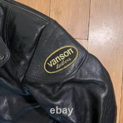 Vanson Leather Heavyweight Motorcycle Jacket with Patches Size 44 Vintage