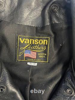 Vanson Leather Jacket, Motorcycle C2 Size 38, Mens Black, Zippered Closures