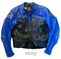Vanson Leathers Motorcycle Jacket Blue Black Perforated Racing Armor USA Men 44