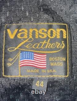Vanson Leathers Motorcycle Jacket Blue Black Perforated Racing Armor USA Men 44