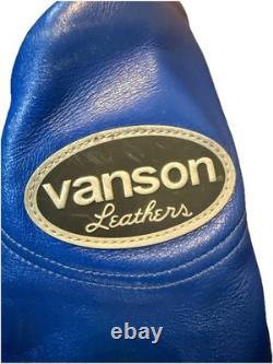 Vanson Leathers Motorcycle Jacket Blue Black Perforated Racing Armor USA Men 44