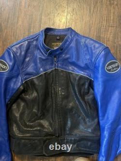 Vanson Leathers Motorcycle Jacket Blue Black Perforated Racing Armor USA Men 44