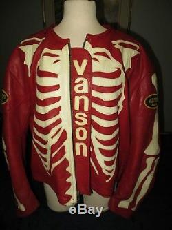 Vanson Red Bones Skeleton Leather Motorcycle Riding Jacket Size 62 (Not Supreme)
