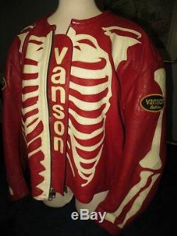 Vanson Red Bones Skeleton Leather Motorcycle Riding Jacket Size 62 (Not Supreme)