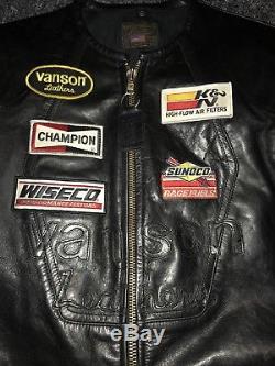Vanson Star Black Leather Jacket Size 46