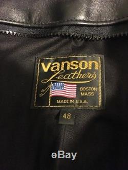 Vanson Thick Leather Jacket Men 48 Fitted Collarless High Waisted USA